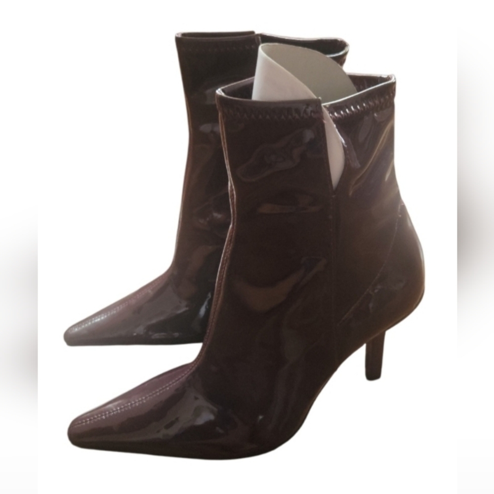 Zara Glossy Dark Brown Heeled Boots